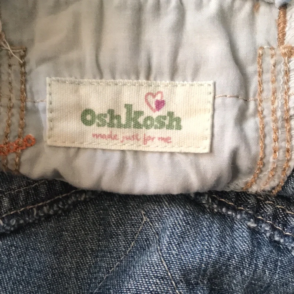 OshKosh B'gosh Blue Denim Pinafore Dress with Rainbow & Butterfly Embroidery